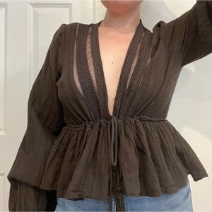 Free People Lace Peasant Top - Black, L